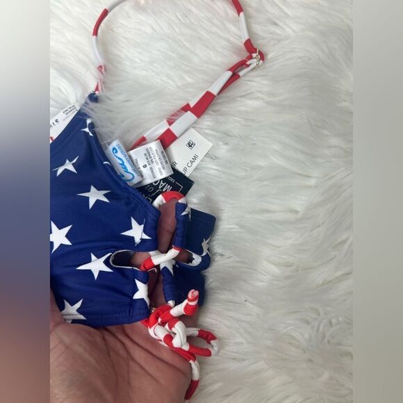 NWT California Waves classic stars/stripes juniors size large cutout bikini top - Picture 5 of 6